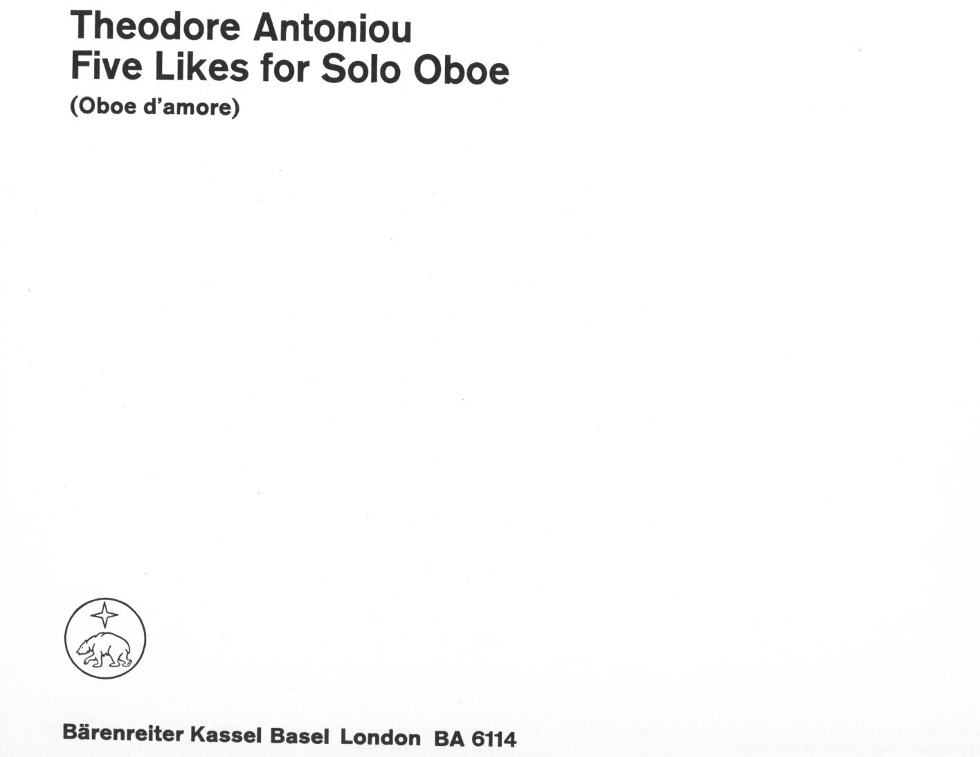Th. Antoniou: Five Likes<br>fr Oboe solo