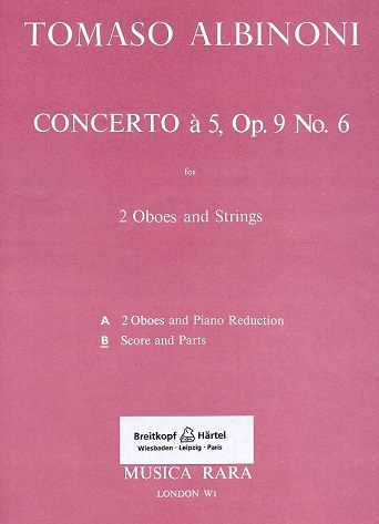 T. Albinoni: Konzert G-Dur op 9/6<br>fr 2 Oboen + Orch. - Stimmen + Partitur