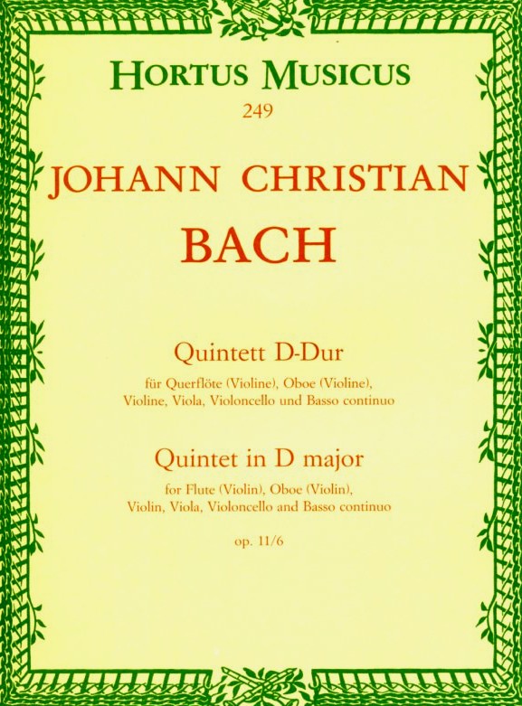J.C. Bach: Quintett D-Dur Op.11/6<br>Flte, Oboe, Violine Viola + BC