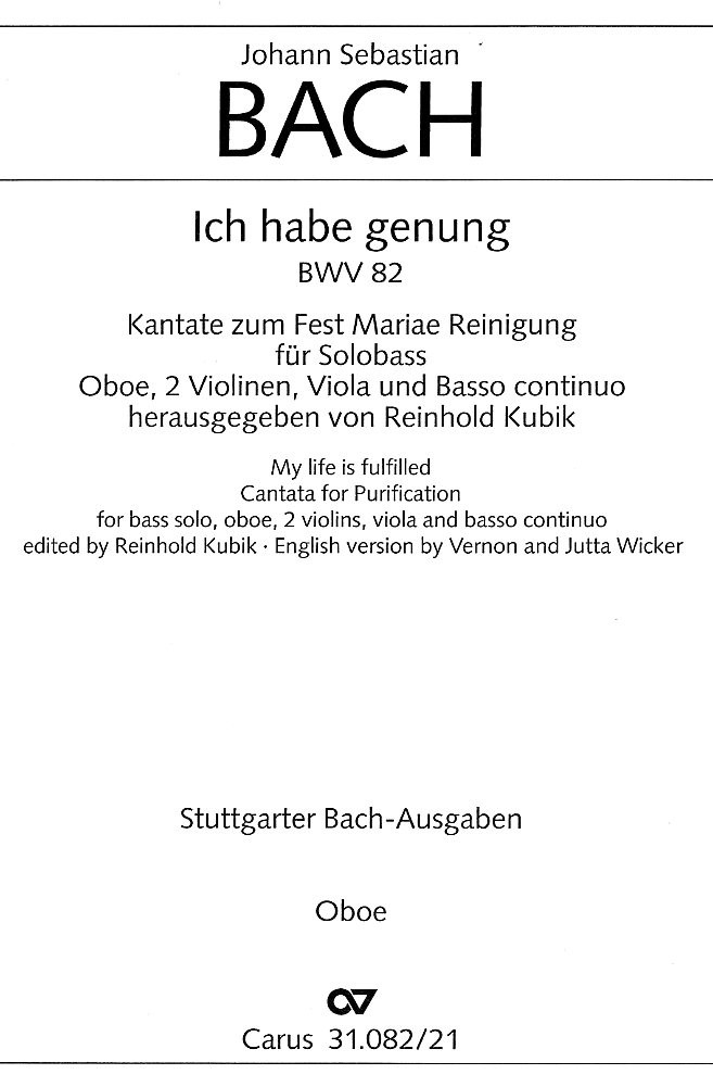 J.S. Bach: Kantate &acute;Ich habe genug"<br>BWV 82 - Oboenstimme