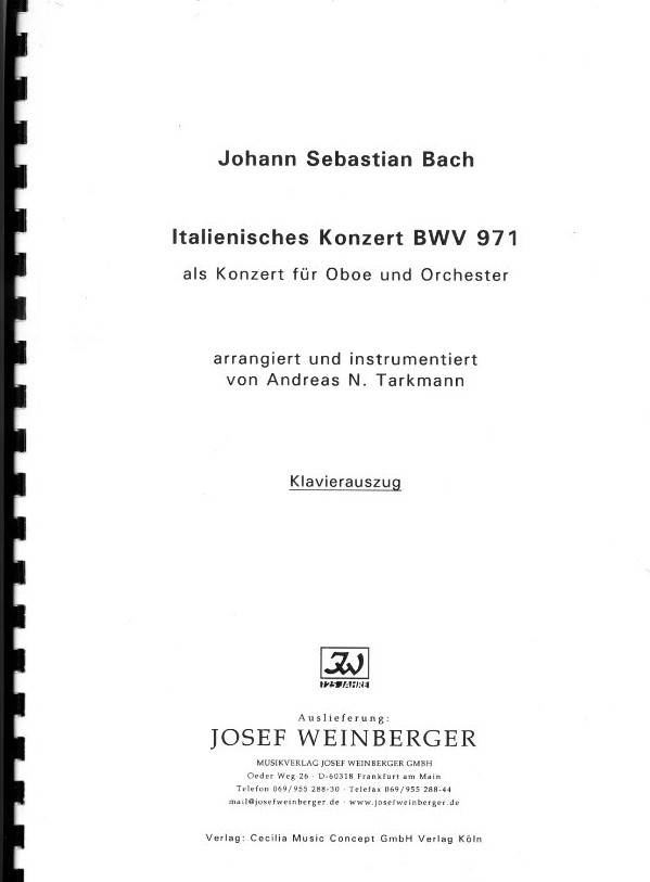 J.S. Bach: Italienisches Konzert BWV 971<br>fr Oboe, Streichorch. + BC - KA