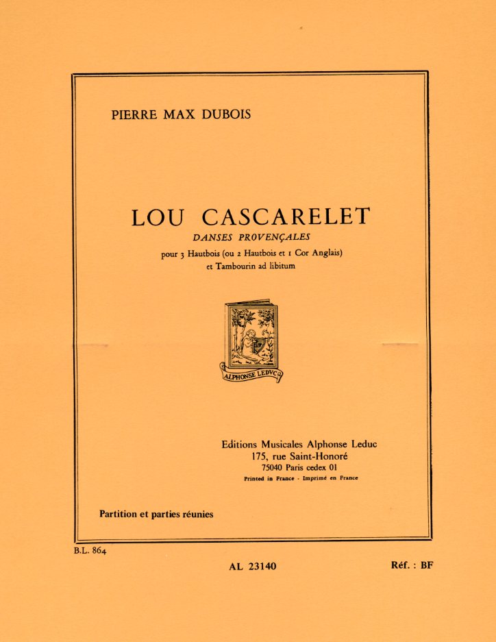 P.M. Dubois(1930-95): &acute;Lou Cascarelet&acute;<br>fr 3 Oboen + Tamburin - Stimmen + Part.