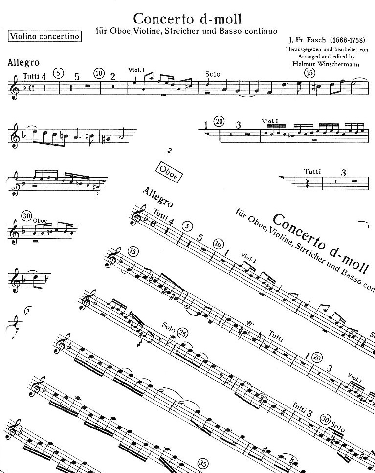 Joh.Fr. Fasch: Concerto in D-Dur fr<br>Flte, Oboe, Str. + BC - Solo Stimmen