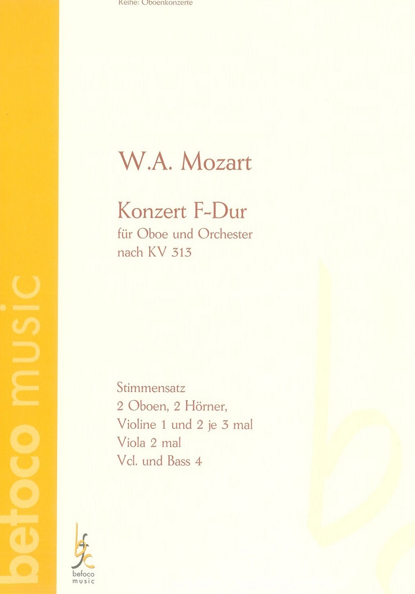 W.A. Mozart: Konzert F-Dur KV 313<br>fr Oboe + Orchester - Stimmen/Set -Befo