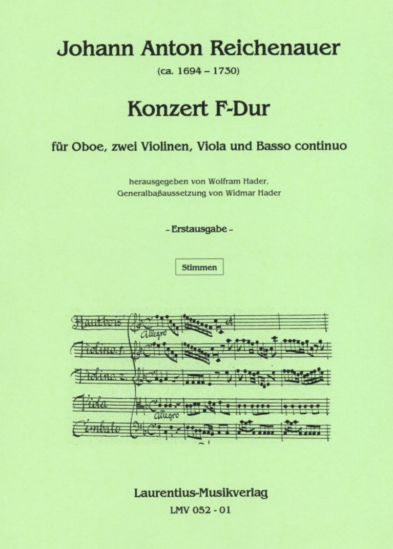 J. Reichenauer: Konzert F-Dur fr Oboe,<br>2 Violinen, Viola + BC - Stimmen