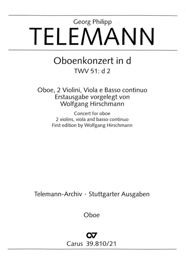 G.Ph. Telemann: Konzert d-moll TWV 51:d2<br>fr Oboe, Streicher + BC - Solostimme