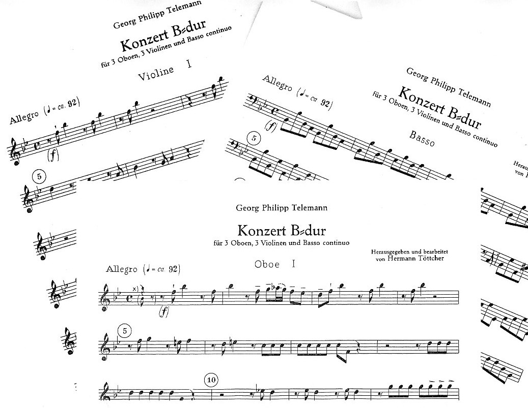 G.Ph. Telemann: Konzert B-Dur fr drei<br>Oboen, Streicher + BC / Stimmen je