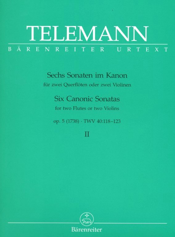 G.Ph. Telemann: 6 Sonaten im Kanon op. 5<br>Bd.2-TWV 40:121-123 / 2 Flten(Oboen)/BA