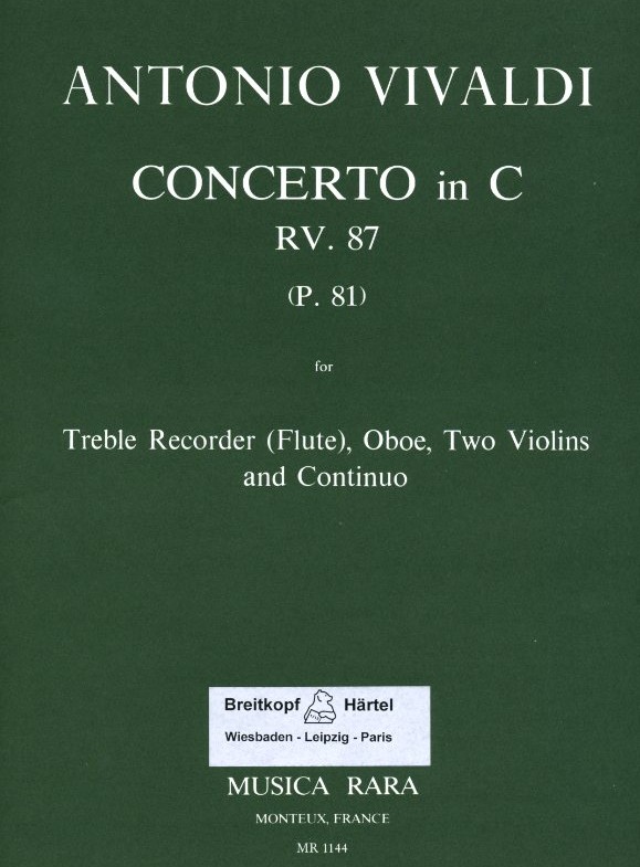 Vivaldi: Concerto C-Dur RV 87 fr Flte<br>Oboe, 2 Viol. + BC -Partitur+Solostimmen