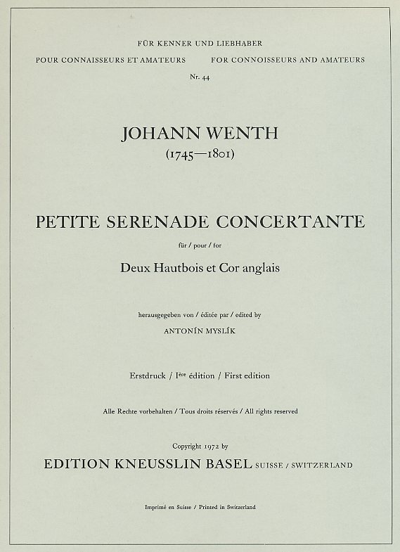 J. Wenth: &acute;Petite Srnade Concertante&acute;<br>in F-Dur - fr 2 Oboen + Engl. Horn