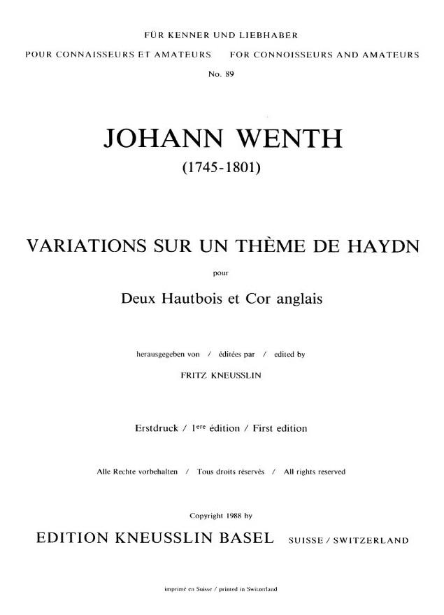 J. Wenth: Variations sur Thme de Haydn<br>fr 2 Oboen + Engl. Horn