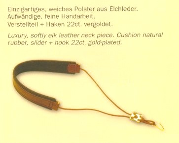 Tragegurt Engl. Horn - Elchleder<br>vergoldet /Klbl