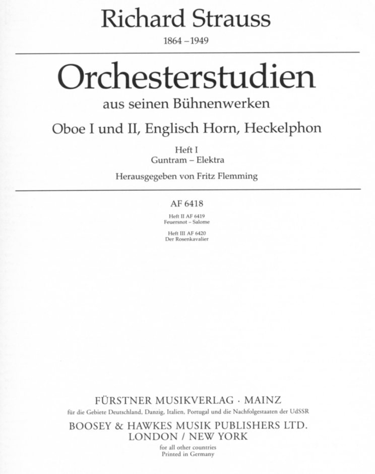 Orchesterstudien Oboe - R. Strau Werke<br>Bd. 1 - herausgegeben von F. Flemming