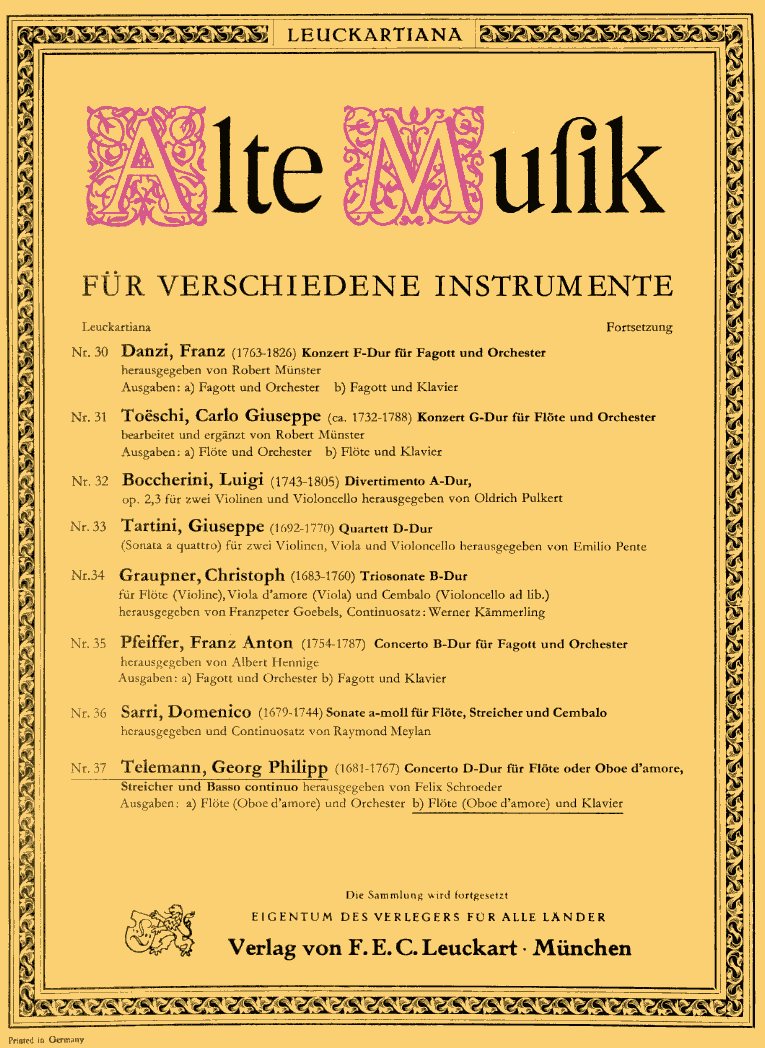 G.Ph. Telemann: Concerto D-Dur fr<br>Flte (Oboe d&acute;amore) - KA