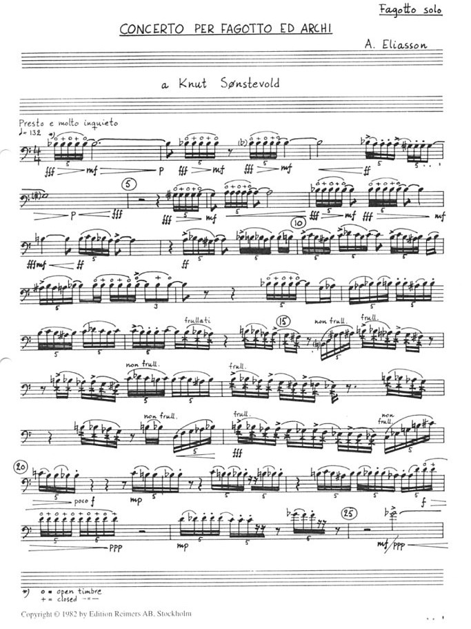 A. Eliasson: Concerto fr Fagott +<br>Streicher - Fagottstimme