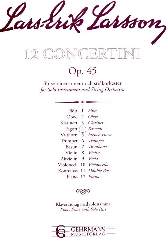 L.E. Larsson: Concertino op.. 45/4 fr<br>Fagott + Streicher - KA