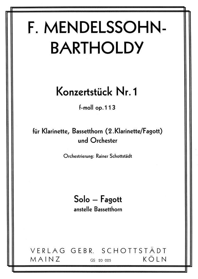 Mendelsssohn-Bartholdy: 2 Konzertstcke<br>Klar.+Bassetth.-Fagottsti.statt Bassetth