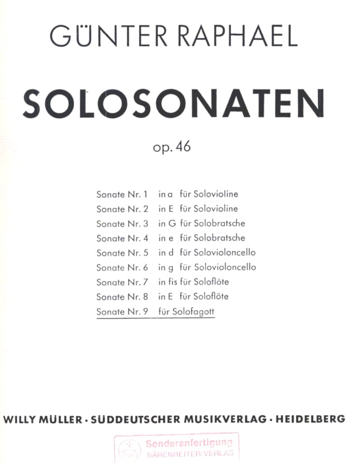G. Raphael: Solosonate op. 46/9<br>fr Fagott Solo