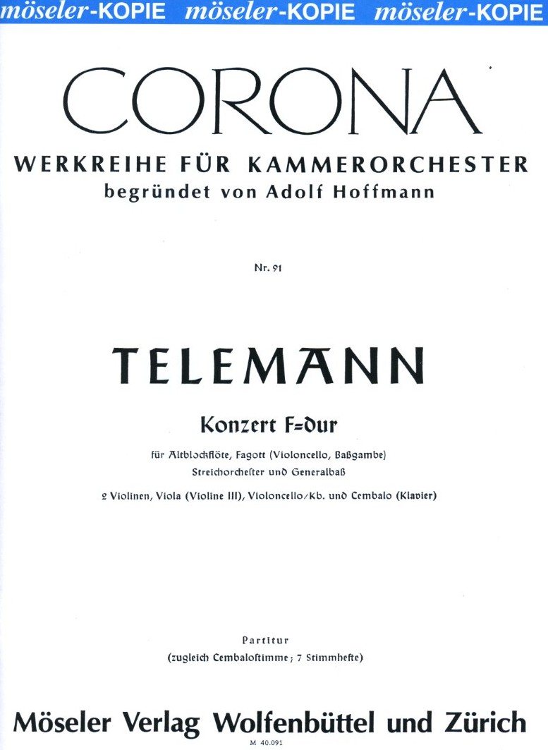 G.Ph. Telemann: Konzert F-Dur fr Fagott<br>+ Altblockflte - Partitur