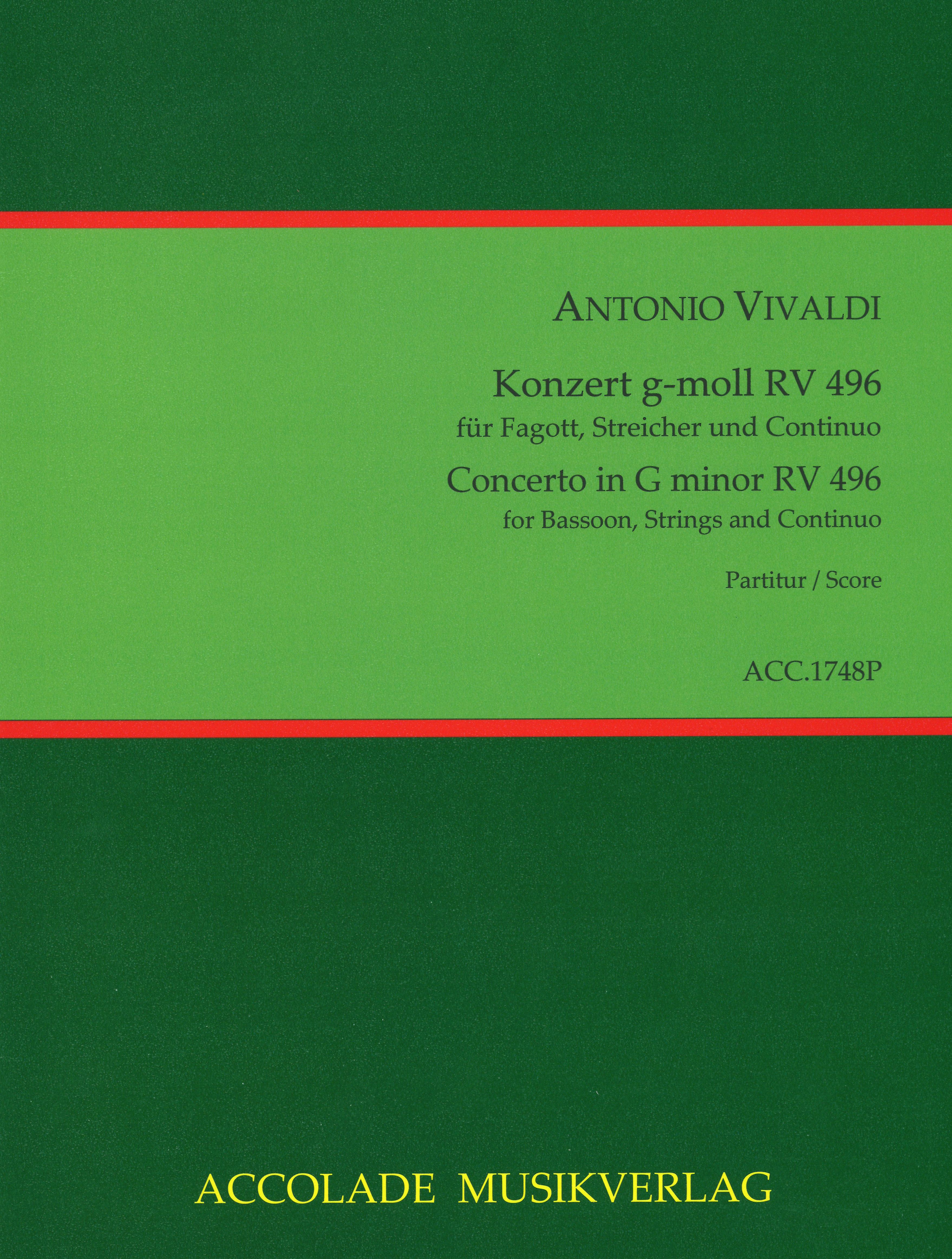 Vivaldi: Fagottkonzert g-moll F VIII/11<br>RV 496 - Partitur / Accolade