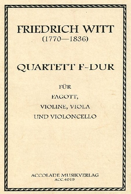 F. Witt(1770-1836): Quartett F-Dur<br>fr Fagott, Vl., Vla, + Vc / Sti. +Part.
