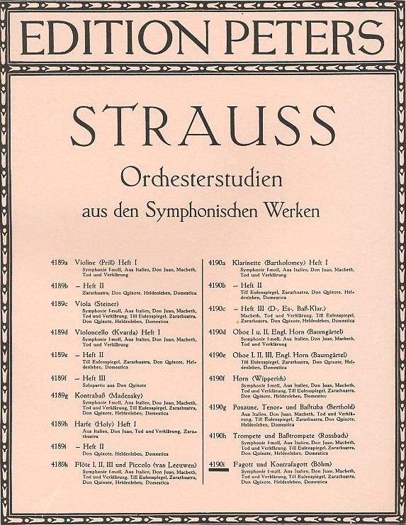 Orchesterstudien Fagott R. Strau Werke<br>herausgegeben von Joh. Bhm