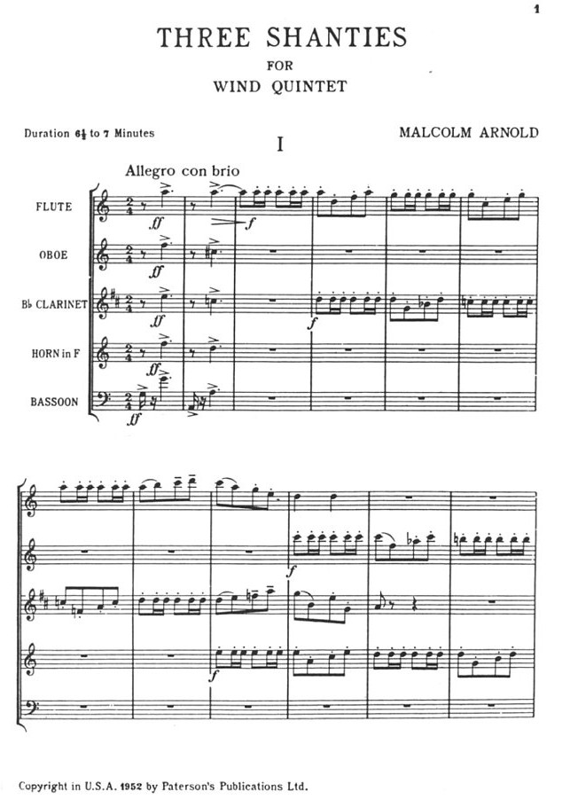 M. Arnold: Three Shanties op. 14<br>fr Holzblserquintett - Partitur