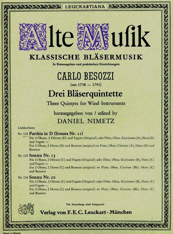 C. Besozzi: Parthia in D-Dur (So.Nr. 11)<br>2 Oboen. 2 Hrner + Fagott
