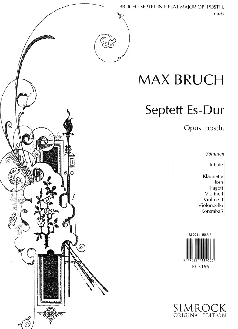 M. Bruch: Septett op. posth. fr Klar.<br>Hrn Fag Vl(2) Vc Kb - Stimmen