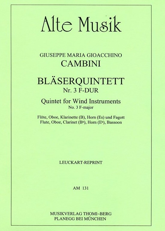 G.G. Cambini: Quintett F-Dur no. 3<br>fr Holzblserquintett