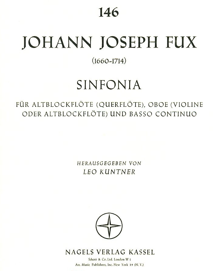 J.J. Fux(1660-1714): Sinfonia fr<br>Oboe, Altblockflte + BC - Archivkopien