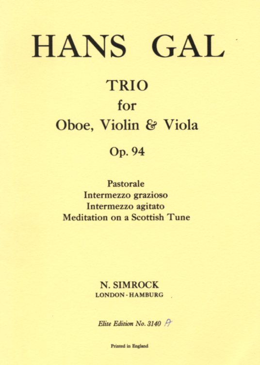 H. Gal: Trio fr Oboe, Violine + Viola<br>Partitur