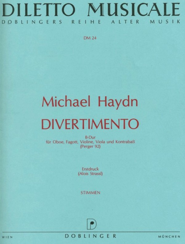M. Haydn: Divertimento P 92 fr Oboe,<br>Fagott, Vl, Va + Kontraba - Stimmen