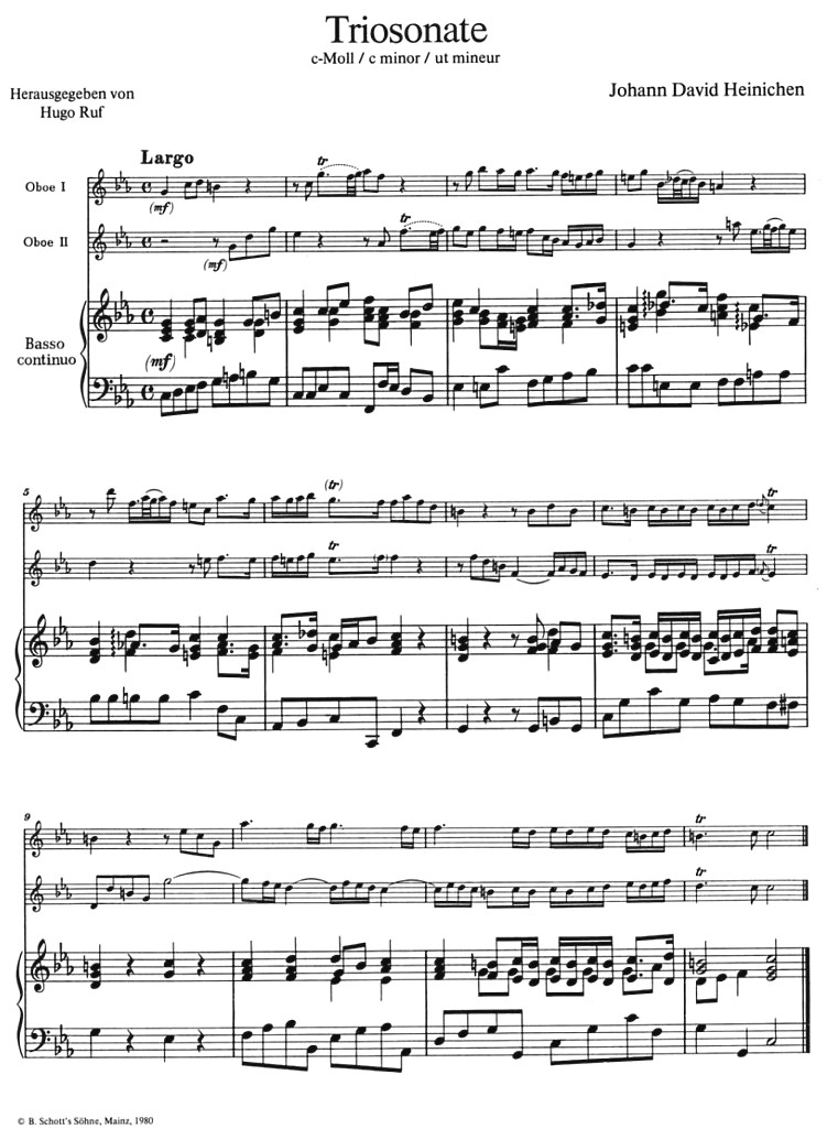 J.D. Heinichen: Triosonate<br>c-moll fr 2 Oboen + BC /Schott