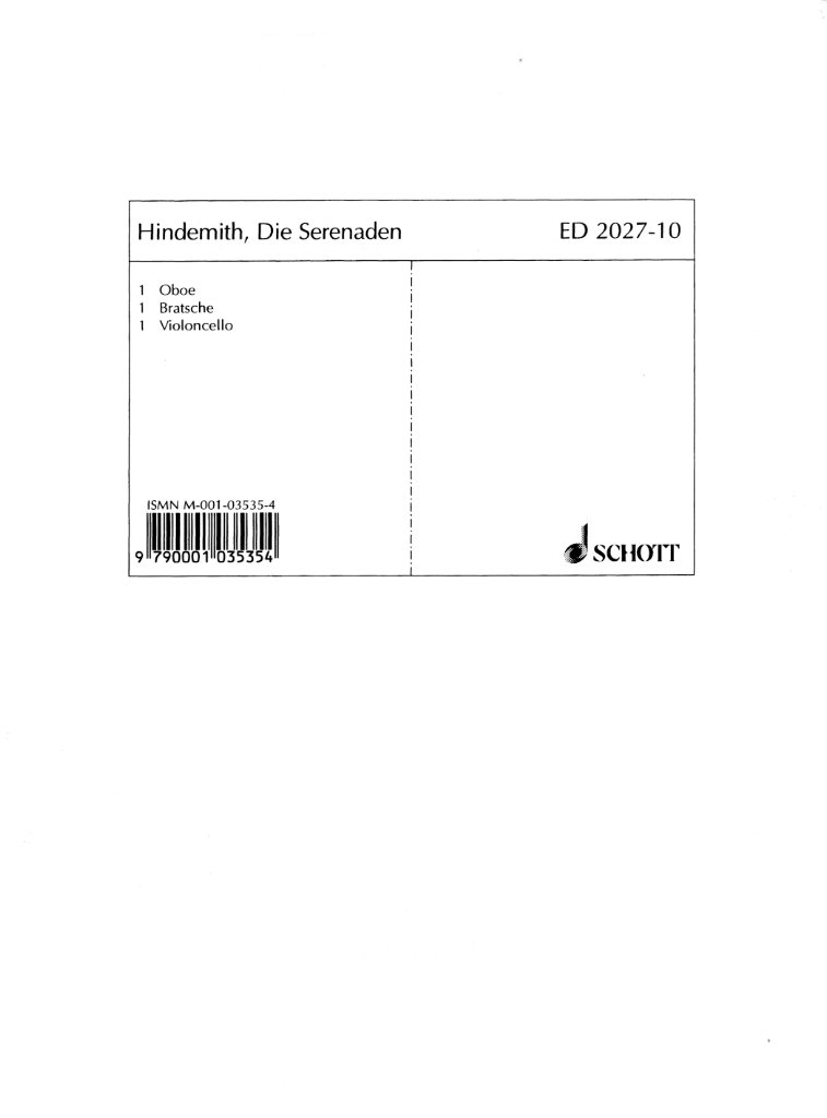 P. Hindemith: Die Serenaden op. 35 fr<br>Sopran, Oboe, Va, Vc - Stim. /oh. Sopran