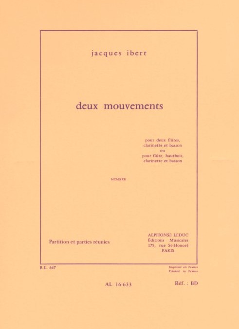 J. Ibert: 2 Mouvements   - Flte, Oboe,<br>Klar., Fagott - Partitur + Stimmen