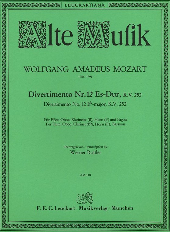 W.A. Mozart: Divertimento Nr.12 Es-Dur<br>KV 252 Holzblserquintett / Leuckart