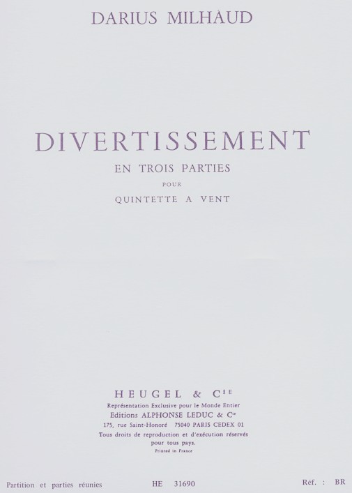 D. Milhaud: Divertissement op. 299 b fr<br>Holzblserquintett - Stimmen + Partitur