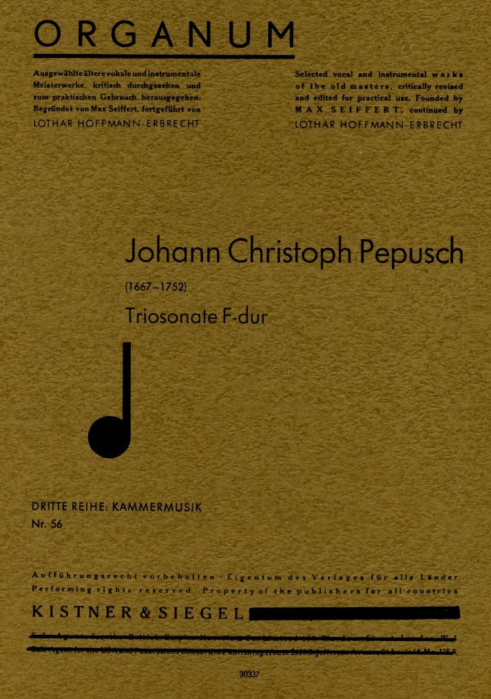 J.Chr. Pepusch: Triosonate in F-Dur<br>fr 2 Oboen und BC (Kistner&Siegel)