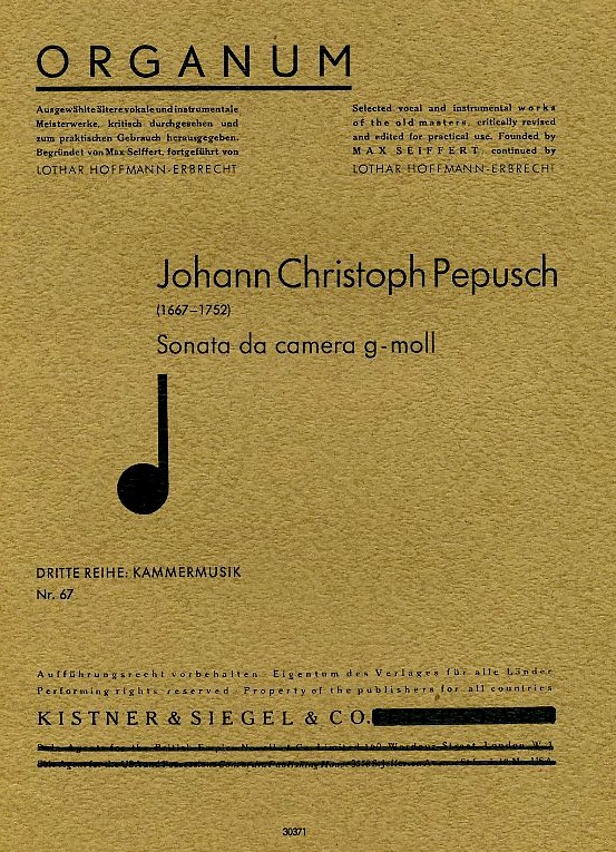 J.Chr. Pepusch: Sonata da camera<br>g-moll - Nr. 67