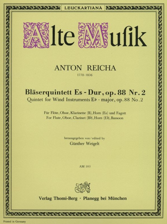 A. Reicha: Quintett Es-Dur op. 88/2<br>Stimmen - Leuckart