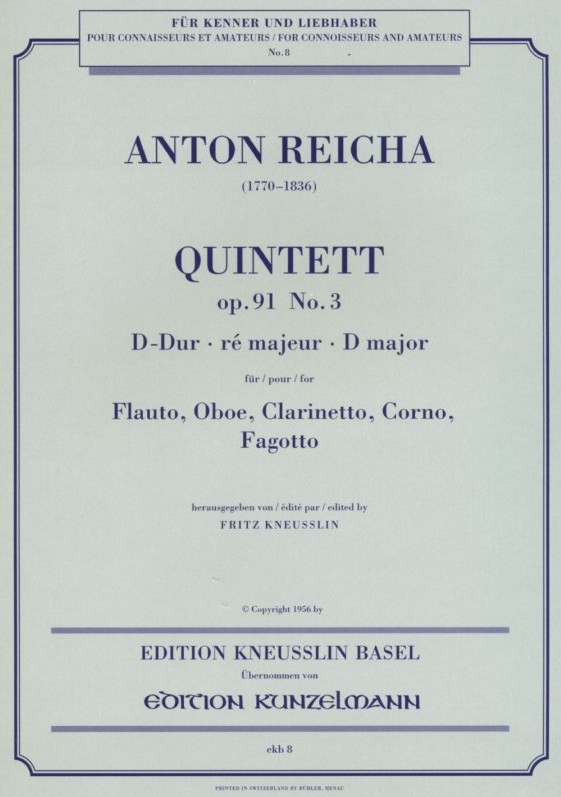 A. Reicha Quintett D-Dur op. 91/3<br>fr Blserquintett - Stimmen
