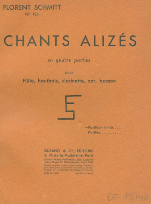 F. Schmitt(1870-1958): Chants Alizes<br>op.125 - Blserquintett - Partitur