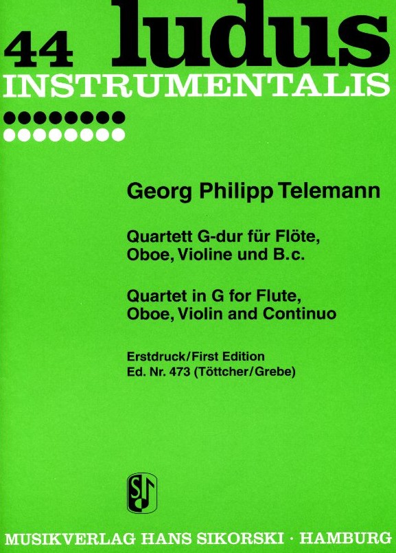 G.Ph. Telemann: Quartett in G-Dur 43:G2<br>fr Flte, Oboe, Violine + BC (Sikorski)