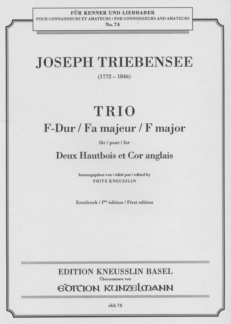 J. Triebensee: Trio F-Dur fr<br>2 Oboen + Engl. Horn - Stimmen