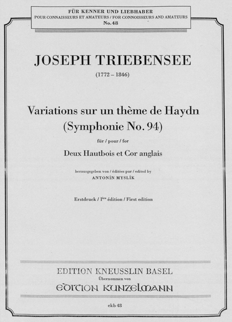J. Triebensee: Variationen ber Haydn<br>(Symphony no. 94.) 2 Oboen + Engl. Horn