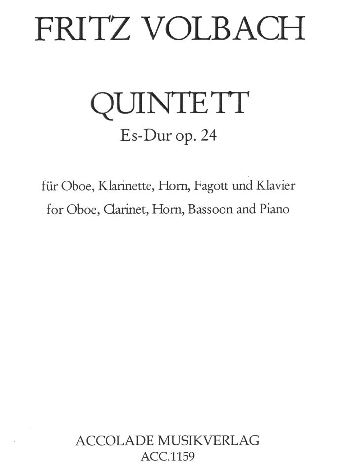 F. Volbach(1861-1940): Quintett Es-Dur<br>op. 24 -Oboe, Klar., Hrn, Fag.+Klavier